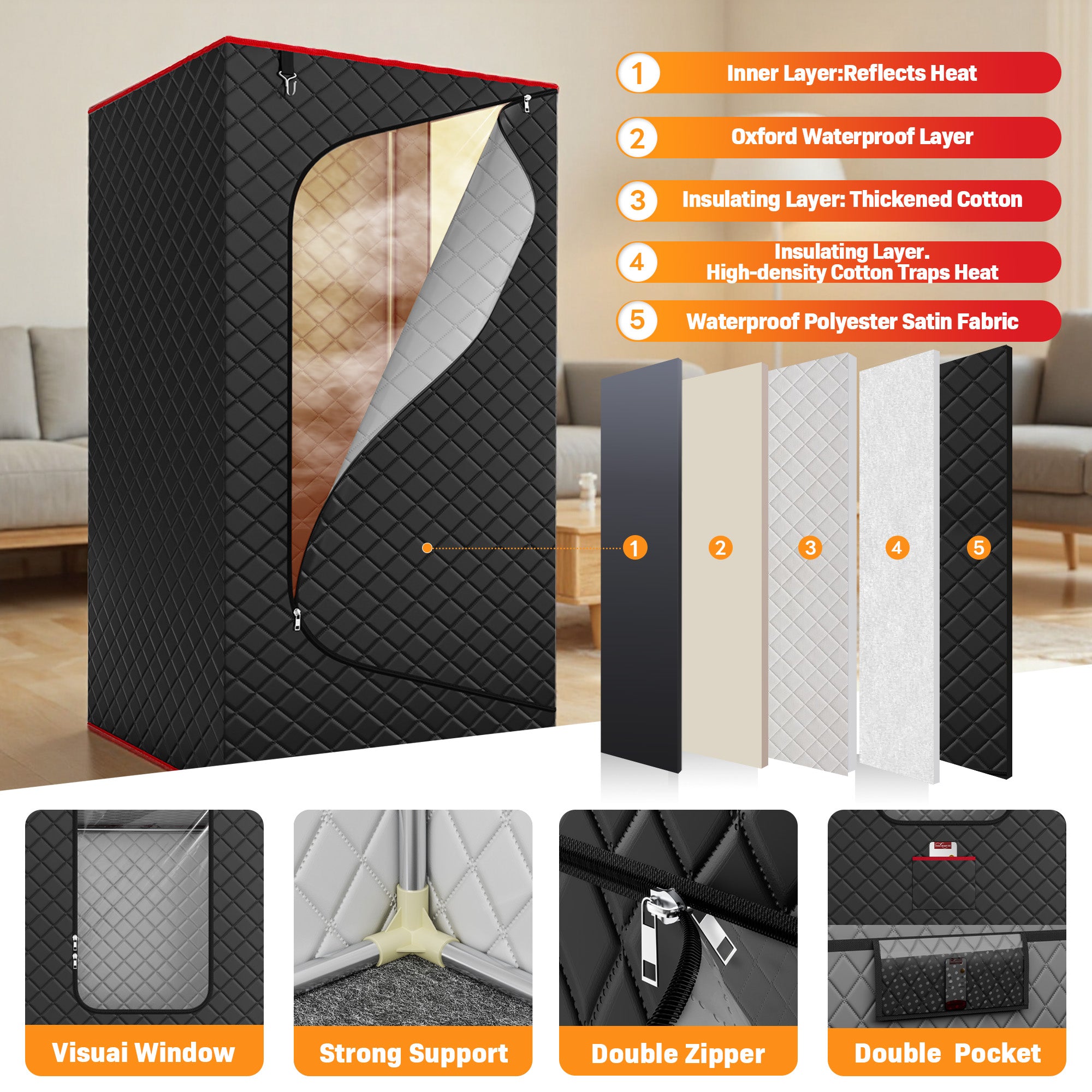 Upgraded Portable Steam Sauna for Home, Sauna Tent with 3L/1200W Steamer, XL Foldable and Remote Control, 99-Min Timer & 15 Power Levels, for Relaxation