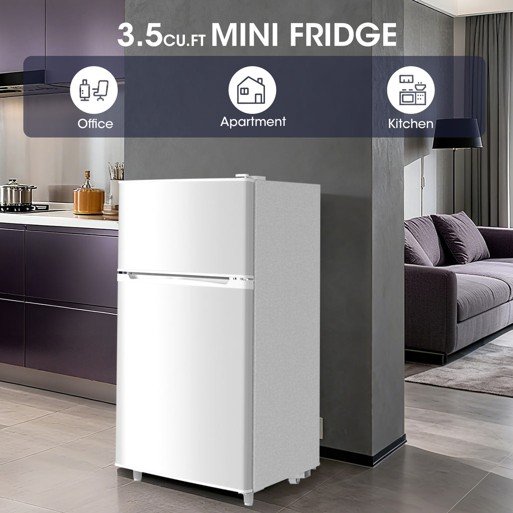 Patiosunny 3.5 Cu.Ft Mini Fridge with Freezer, Adjustable Thermostat, Low Noise, Removable Glass Shelves, 2 Door Small Refrigerator for Kitchen, Dorm, Office, Bedroom, Pearl White