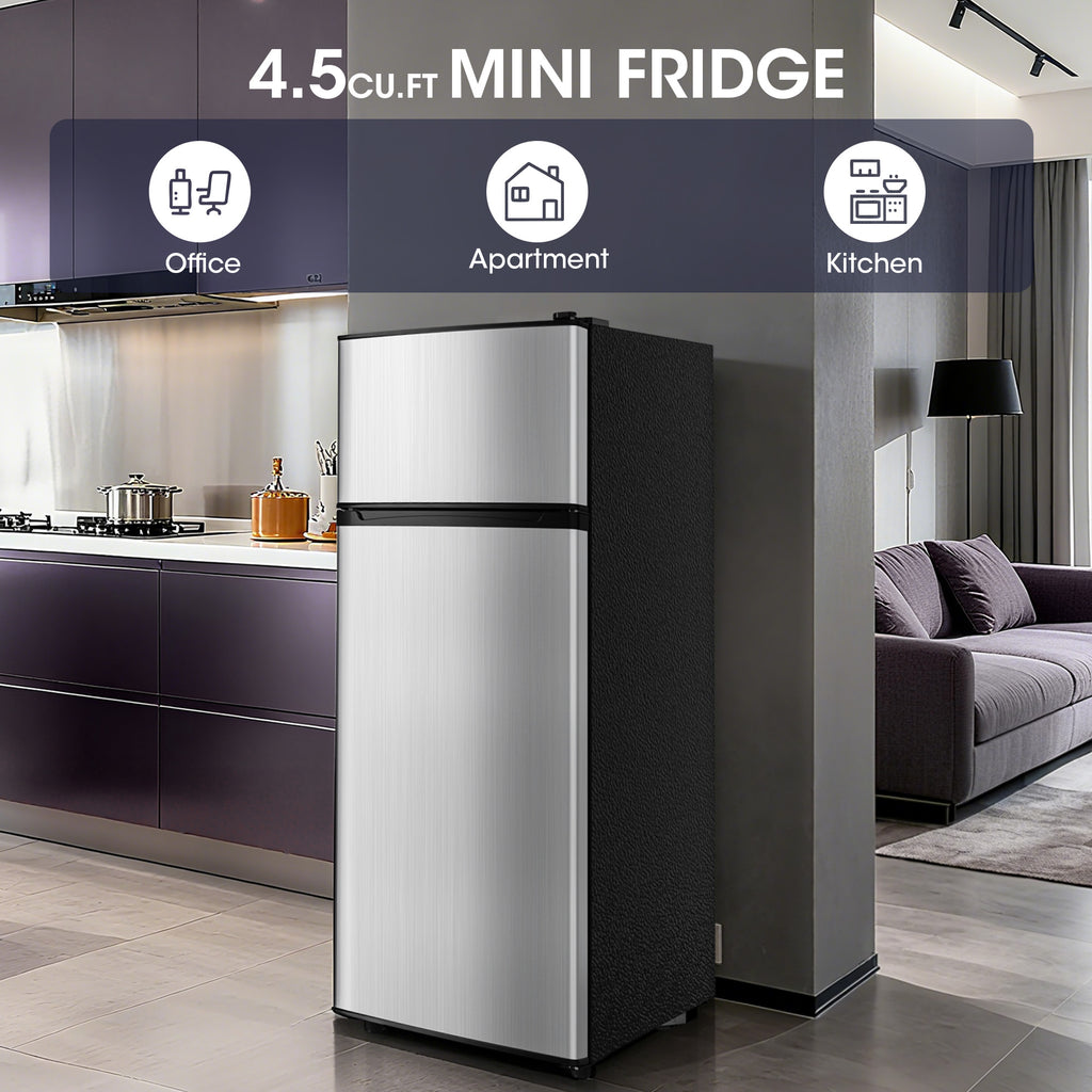 Patiosunny 4.5 Cu.ft Mini Refrigerator with Freezer,Small Refrigerator for Office,Kitchen,Dorm and Bedroom ,2 Doors Mini Fridge with Adjustable Shelves(Sliver)