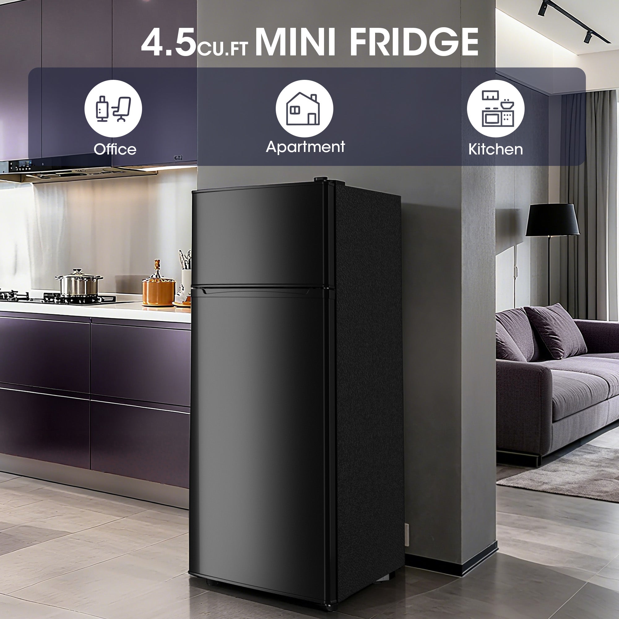 Patiosunny 4.5 Cu.ft Mini Refrigerator with Freezer,Small Refrigerator for Office,Kitchen,Dorm and Bedroom ,2 Doors Mini Fridge with Adjustable Shelves(Black)