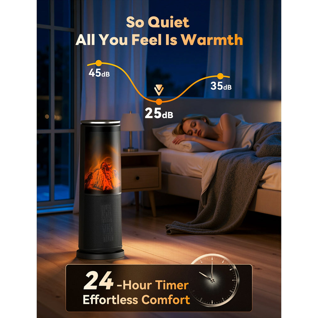 Patiosunny Electric Space Heaters with 3D Flame Effect, 41-95 ℉ Tower Electric Heater with Remote, Energy Saving and Mute, Child Lock & Safety Protection