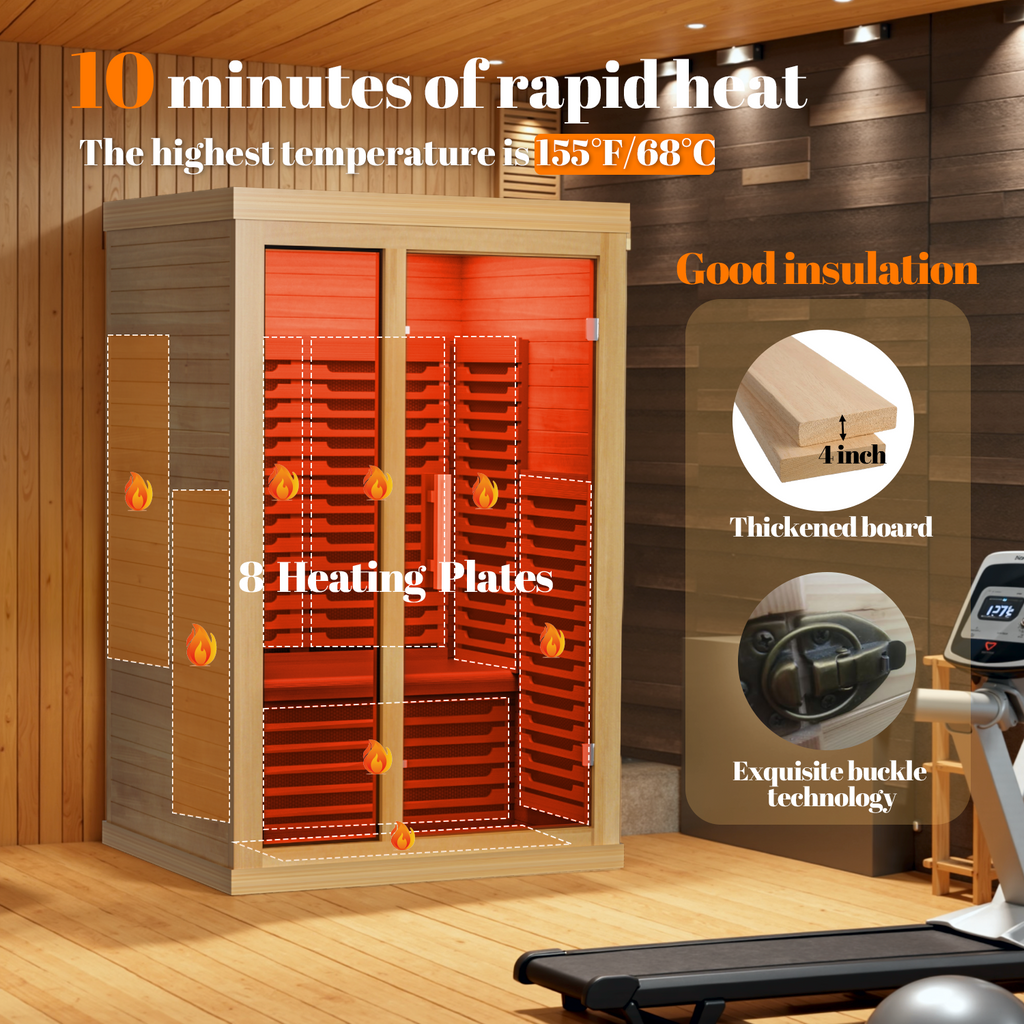Patiosunny 2 Person Personal Sauna for Home Use, Full Spectrum Infrared Sauna, Low EMF, Dual Tempered Glass & Bluetooth Speakers - Indoor Sauna 2000W (Wood Tone)