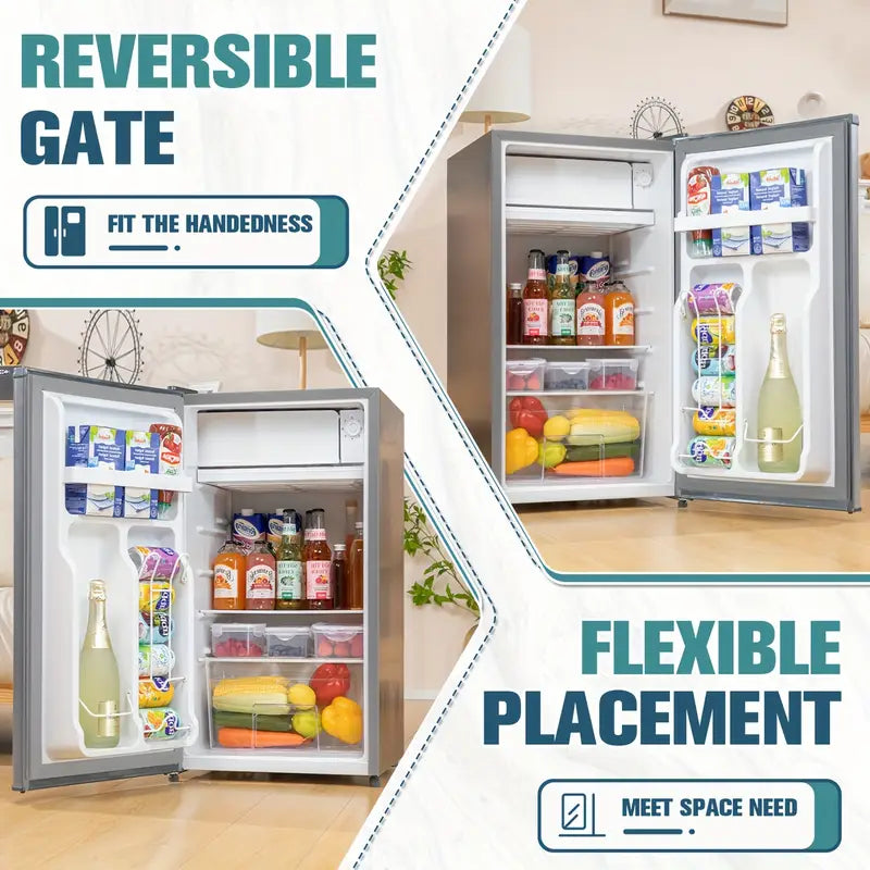 Patiosunny 3.2 Cu.ft Mini Fridge Energy Saving Compact Refrigerator with Reversible Door, Silver