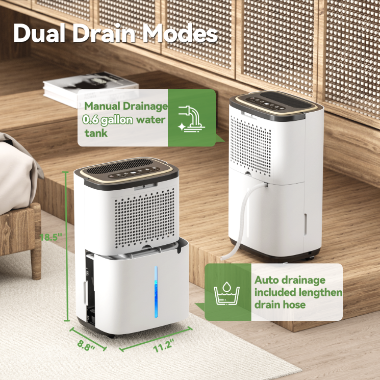 Patiosunny 9-Pint (DOE) Multi-Function Dehumidifier, 3000 Sq. Ft Coverage Area with 3 Modes, 74 OZ Water Tank/24H-Timer/Drain Hose/Child lock, for Bedroom/Office/Laundry Room