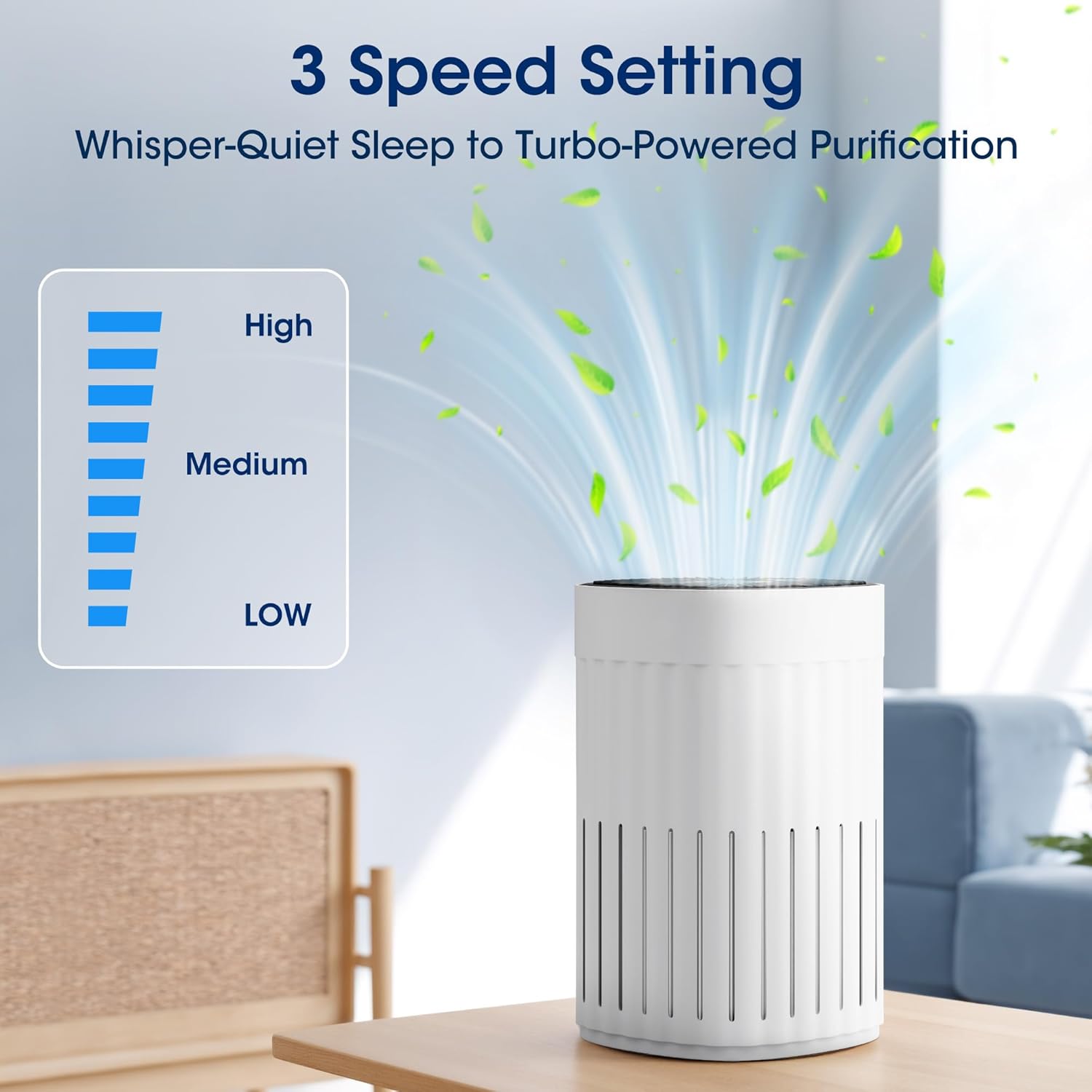 Patiosunny 3-in-1 HEPA Air Purifier - 99.97% Particle Removal, 3-Speed, 8H Timer for Home & Office