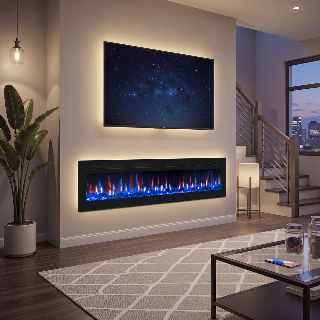 Patiosunny 72" Electric Fireplace, Adjustable Flame Colour and Speed, 8H Timer, Multiple Modes, Child Lock, Suitable for Living Rooms and Bedrooms