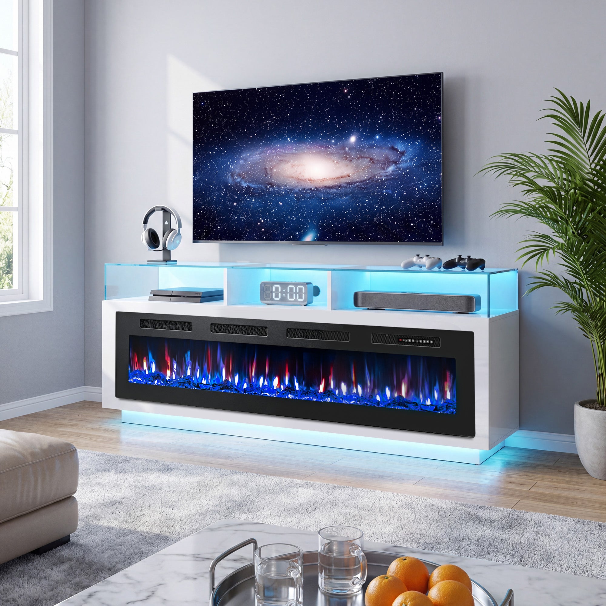 Patiosunny 72" Electric Fireplace, Adjustable Flame Colour and Speed, 8H Timer, Multiple Modes, Child Lock, Suitable for Living Rooms and Bedrooms