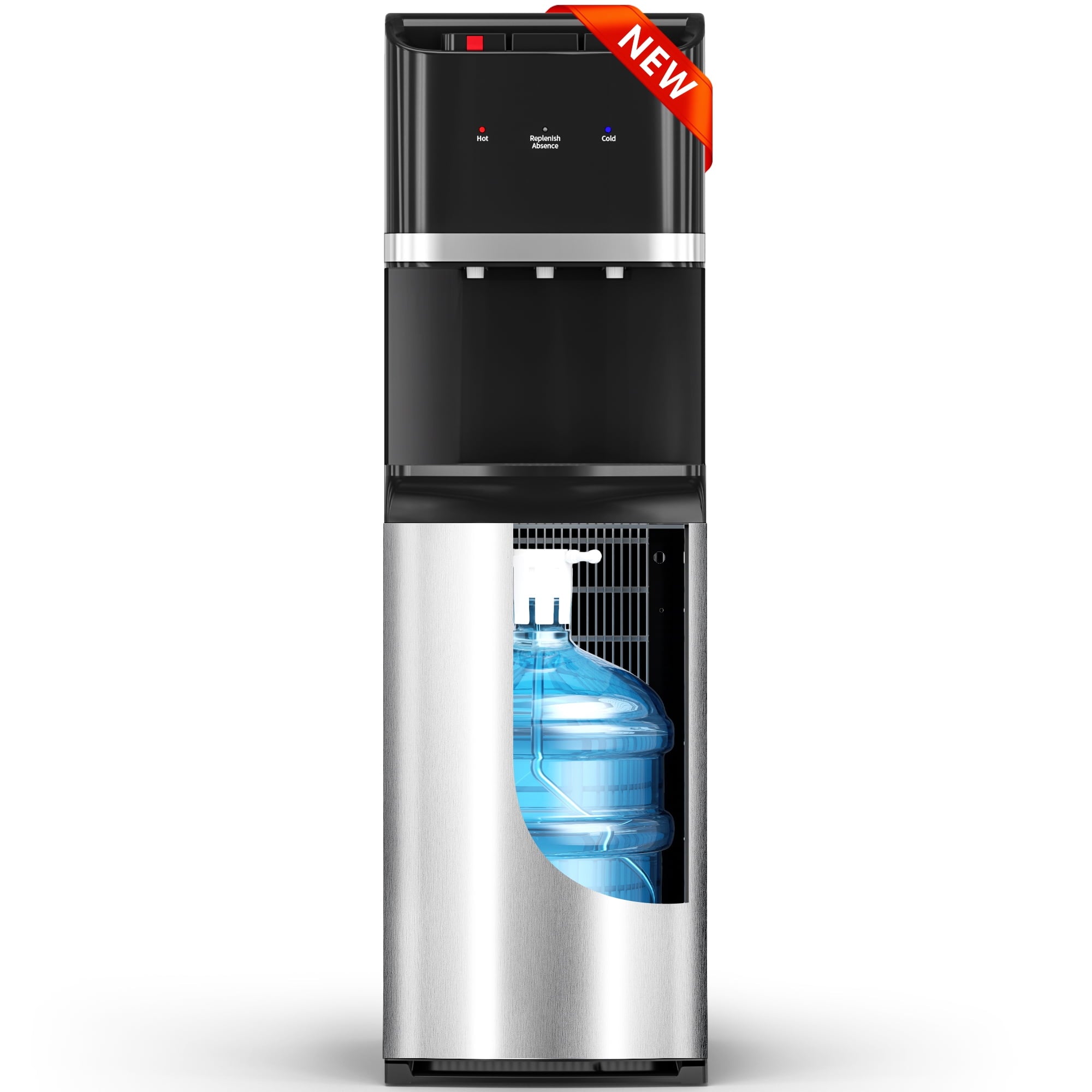 Patiosunny Bottom Loading 304 Stainless Steel Water Cooler Dispenser for 3-5 Gallon Bottles, Water Cooler with 3 Temperature Settings - Hot, Cold & Room Water, Ideal Design for Home & Office