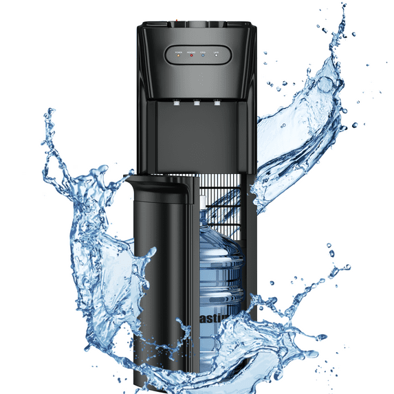 Patiosunny Bottom-Loading Water Dispenser w/ Hot, Room & Cold Water | Child Safety Lock, LED Display, Black