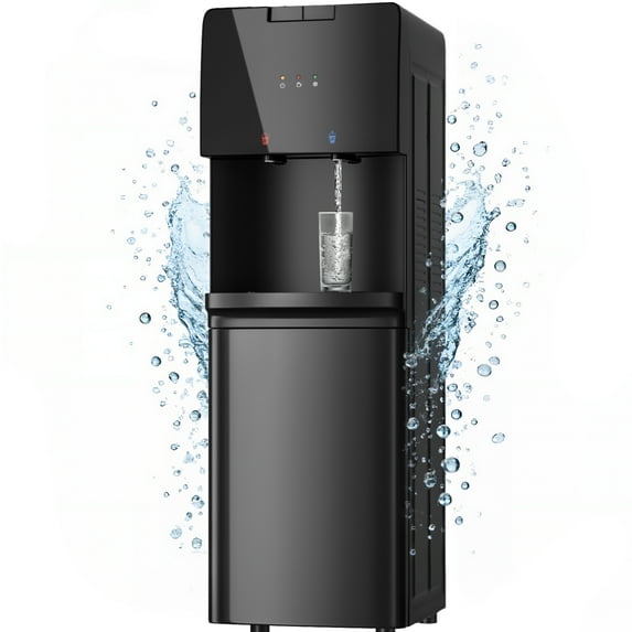 Patiosunny Top Loading Double Temperature Water Dispenser, Safety Lock, Detachable Water Tray, Stylish Black