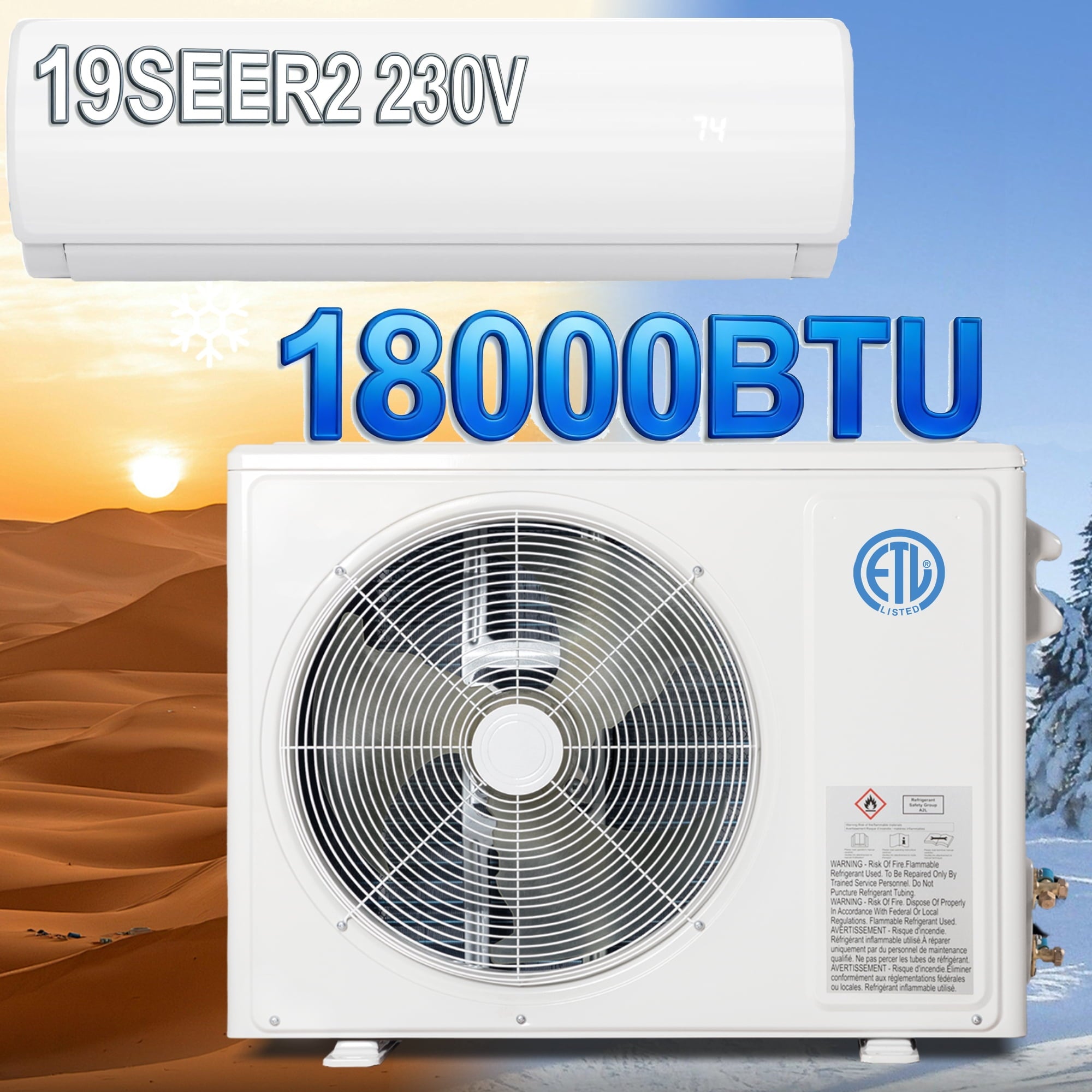Patiosunny 18000 BTU Mini Split Air Conditioner & Heater, 19 SEER2 230V Energy Energy Saving Wall Mounted Inverter Ductless AC Unit Cools up to 1250 Sq. Ft