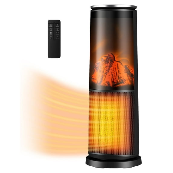 Patiosunny Electric Space Heaters with 3D Flame Effect, 41-95 ℉ Tower Electric Heater with Remote, Energy Saving and Mute, Child Lock & Safety Protection