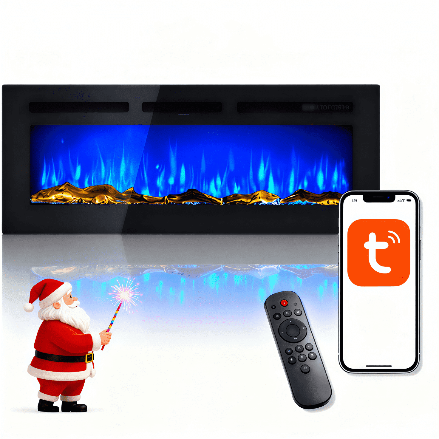 Patiosunny 60" Electric Fireplace, Freestanding/Inserts/Wall Mounted Fireplace Heater, 12 Flame Colours, with WiFi Remote Control&Smart App, 12H Timer, for Living Rooms and Bedrooms