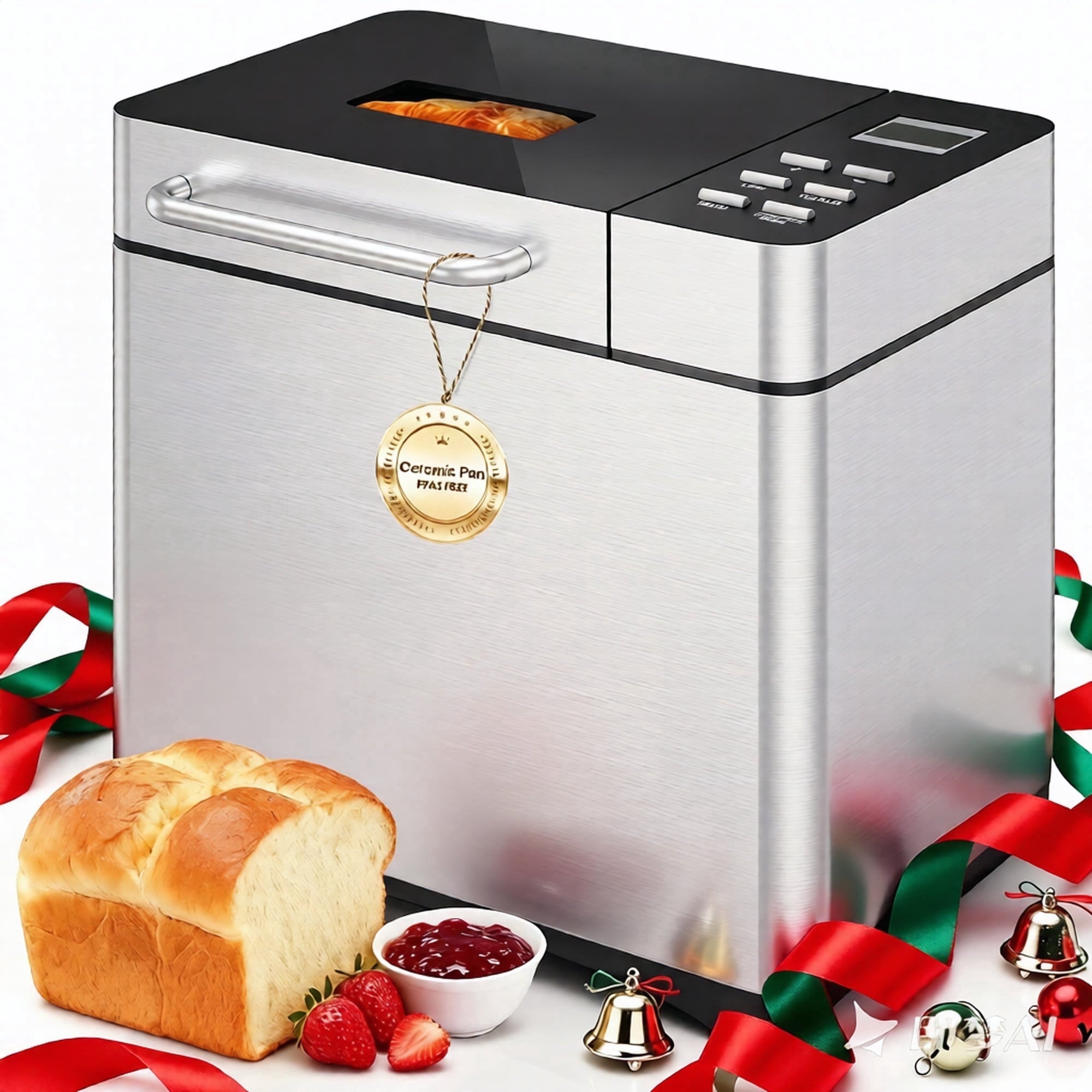 Patiosunny 19-in-1 Stainless Steel Bread Maker Machine, 3 Crust Colour Settings, 360° Baking, with Recipes Recommended, Silver