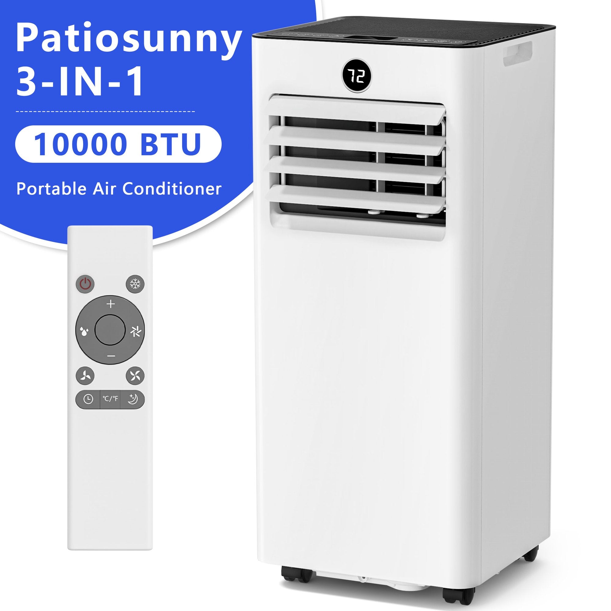 Patiosunny 10000 BTU ASHRAE Portable Air Conditioner 4-in-1 AC Unit with Cool Fan Dehum Sleep Mode
