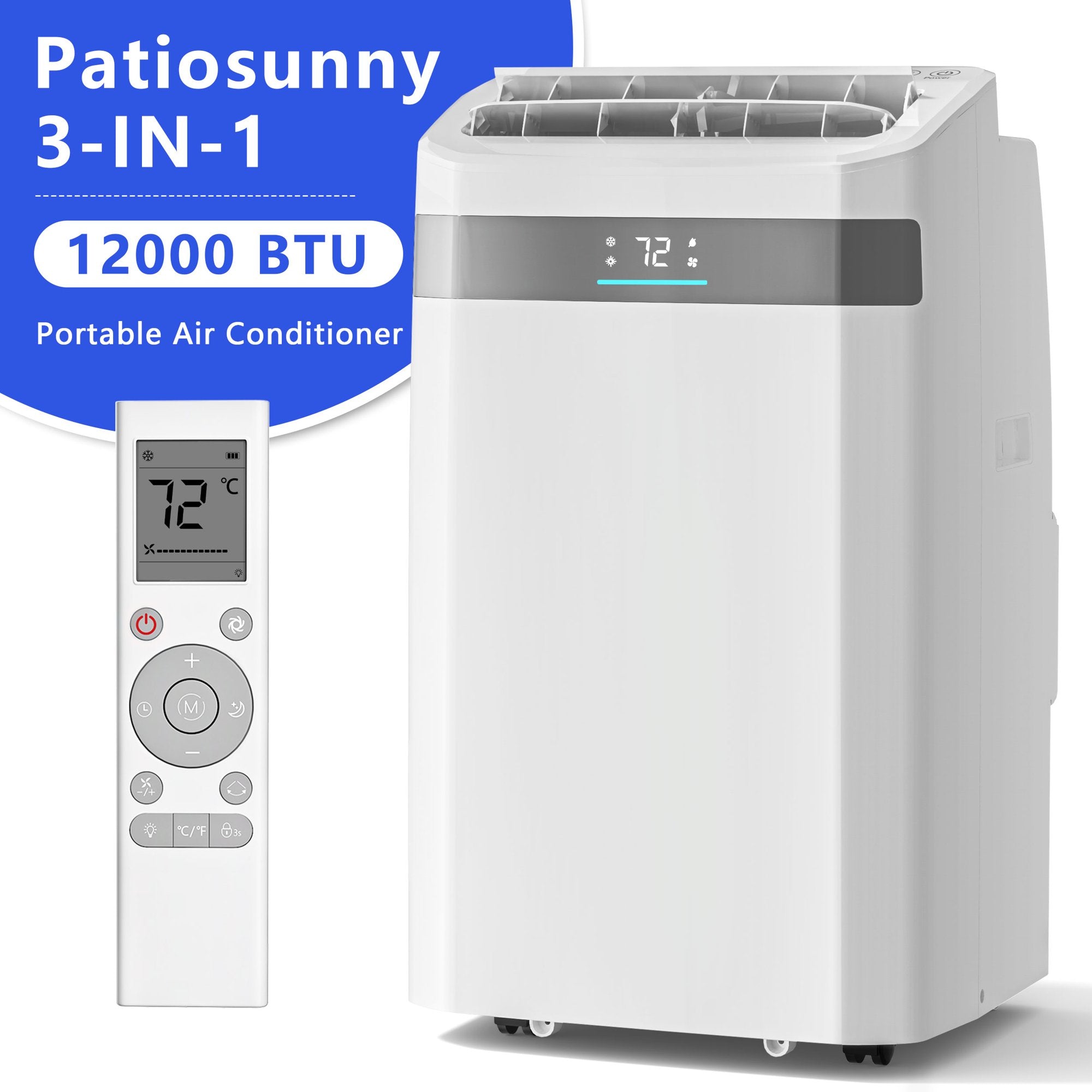 Patiosunny 12000 BTU Portable Air Conditioner, 3-in-1 AC Unit, Dehumidifier, Fan, Remote, Timer, for Room up to 230 Sq.Ft