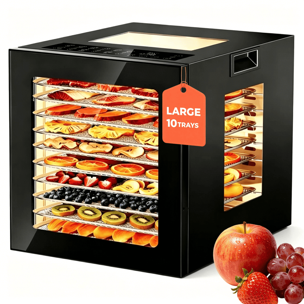 Patiosunny 850W Food Dehydrator Machine, 95-167°F Temperature Control, 10 Stainless Steel Trays Dryer Machine, 10 Presets, 48H-Timer, for Dog Treats, Meat, Fruit, Veggies, Snacks
