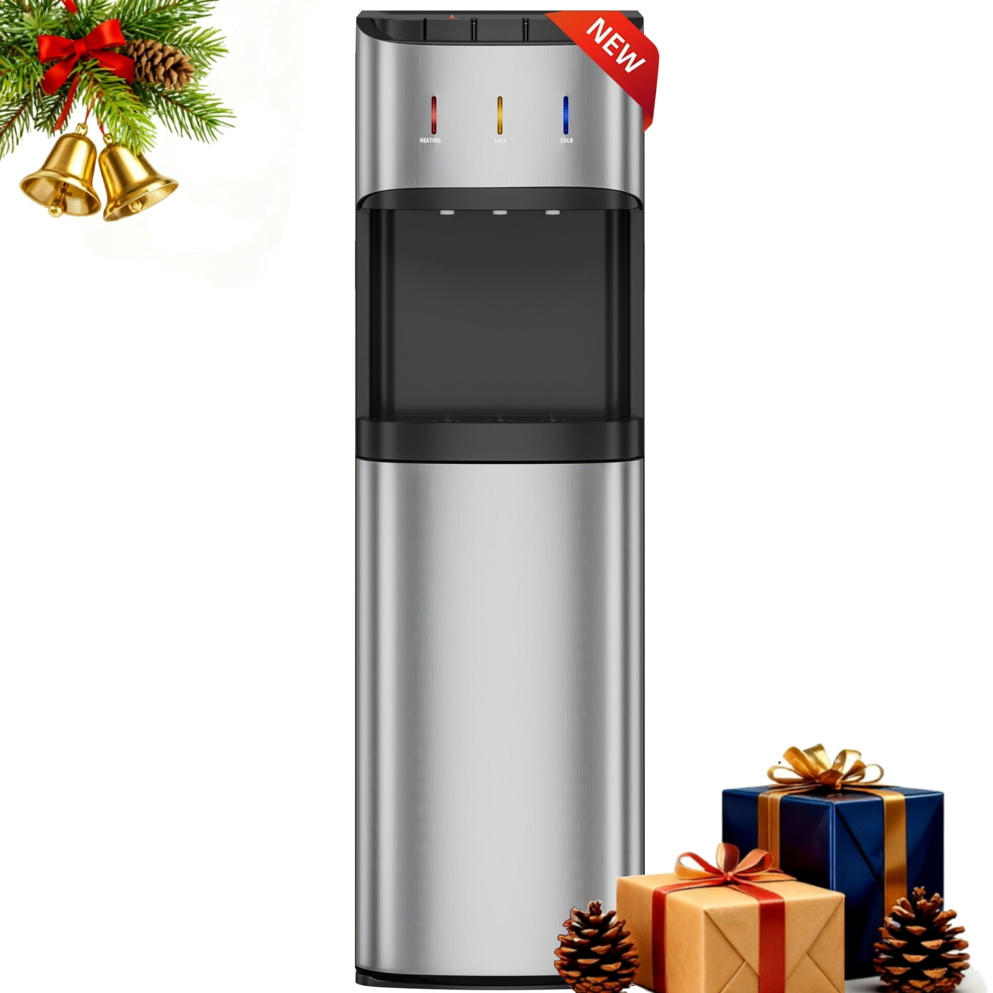 Patiosunny 5 Gallon Bottom Load Water Cooler Dispenser, Aluminum Alloy shell with 3 Temperatures, Stainless Steel Liner, Safe and Healthy, Silver