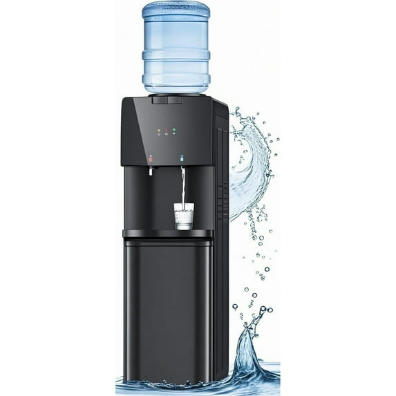 Patiosunny Fashion Black Top Loading Water Dispenser, Child Lock and Detachable Water Tray, Cold & Hot Water at any time, for Kitchen/Living Room/Gym/Basement