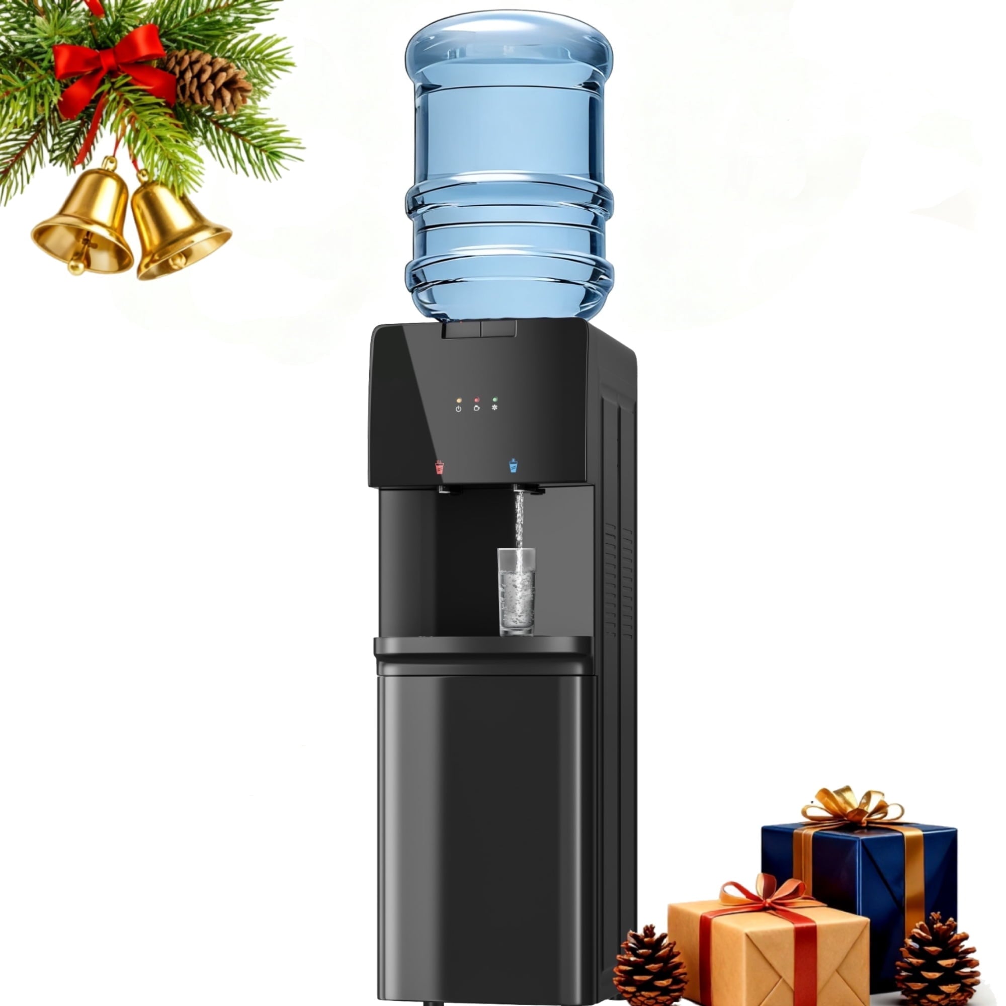 Patiosunny Fashion Black Top Loading Water Dispenser, Child Lock and Detachable Water Tray, Cold & Hot Water at any time, for Kitchen/Living Room/Gym/Basement