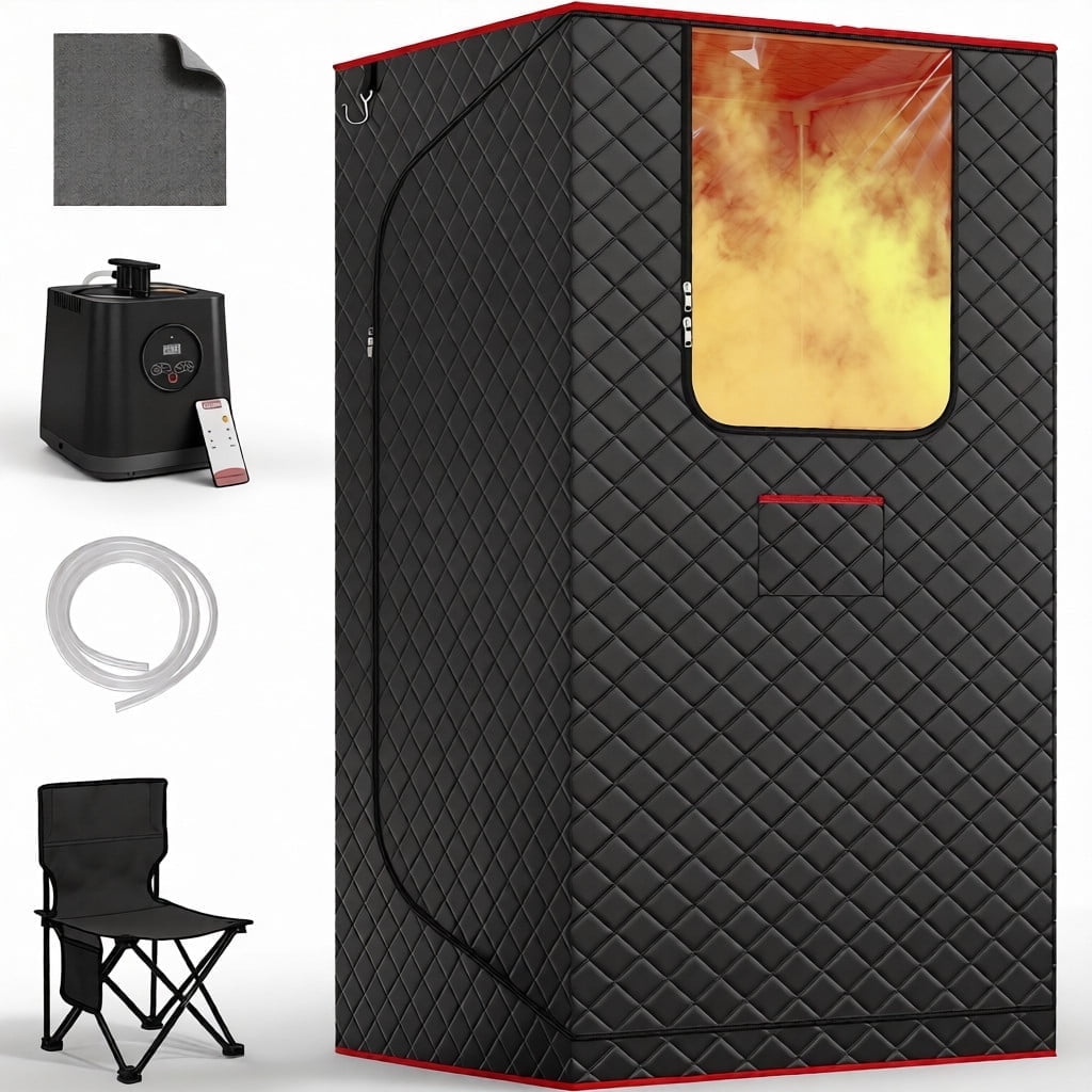 Portable Sauna Box for Home, Personal SPA Steam Sauna with 3L/1200W Steamer, XL Foldable and Remote Control, 99-Min Timer & 15 Power Levels, Black