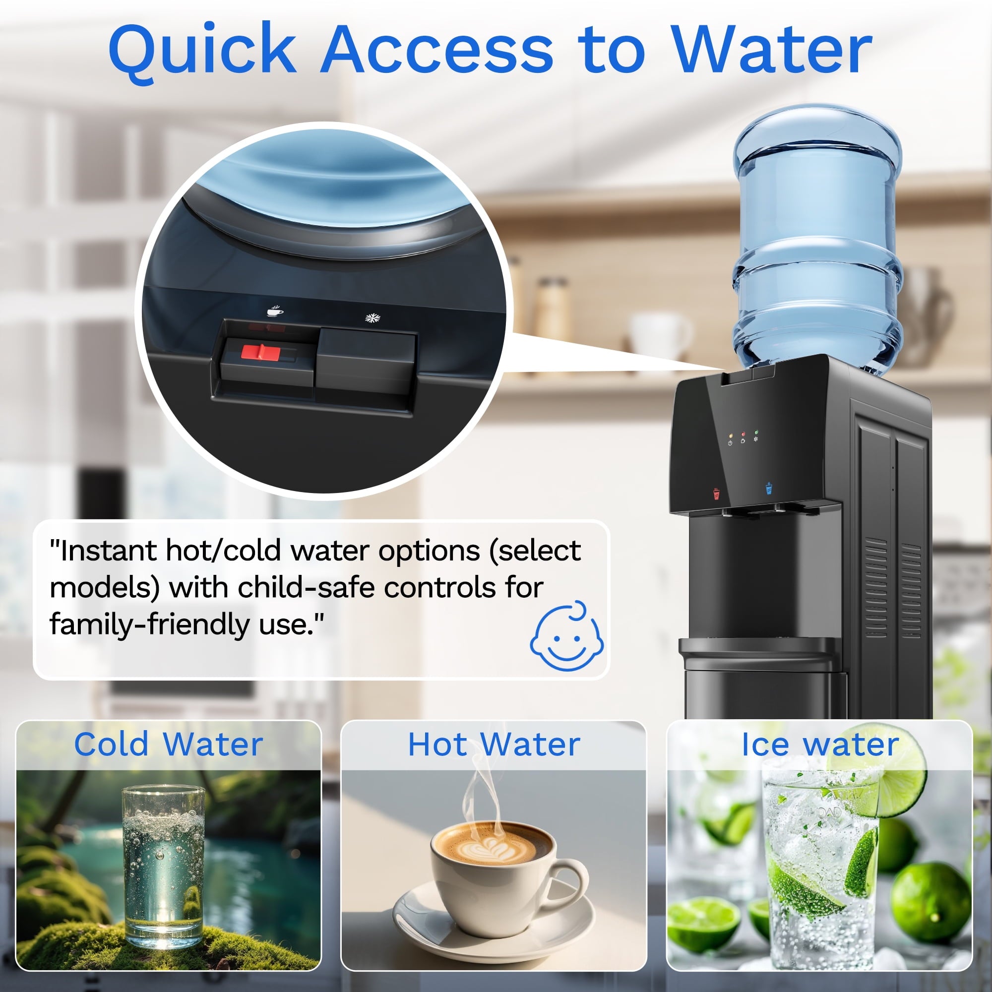 Patiosunny 3/5 gal Top Loading 3-Temp Water Dispenser, with Energy-Saving Mode, Ideal for Offices/Home/Gym