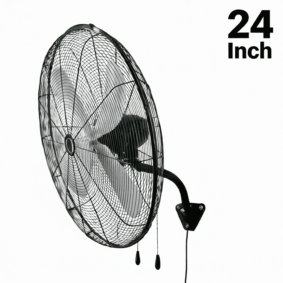 Patiosunny 24'' Industrial Wall Mounted Fan, 180W High Power, 3 Speed Adjustable Oscillating Fan, Commercial Wall Fan for Garage, Workshop, Warehouse,Black