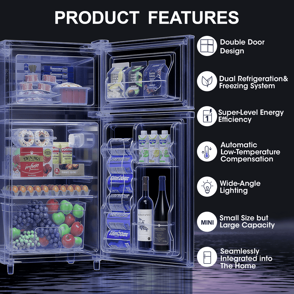 Patiosunny 3.5 Cu.ft Mini Fridge with Freezer, Adjustable Thermostat, Low Noise, Removable Glass Shelves, 2 Door Small Refrigerator for Kitchen, Office, Bedroom,Silver