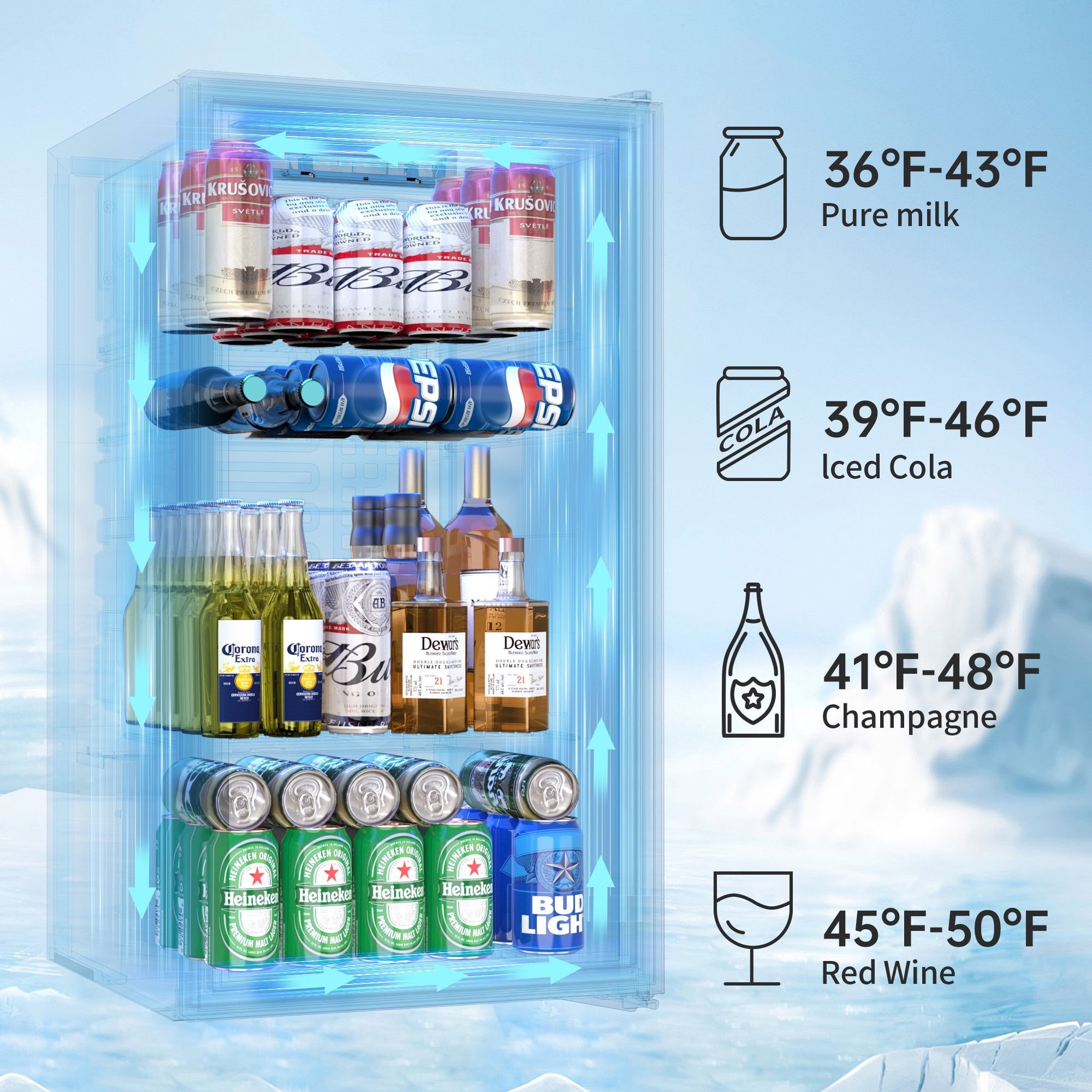 Patiosunny 130 Can Beverage Refrigerator Cooler 3.2 Cu.ft Mini Fridge with Glass Door & Adjustable Shelves, for Home/Office/Bar