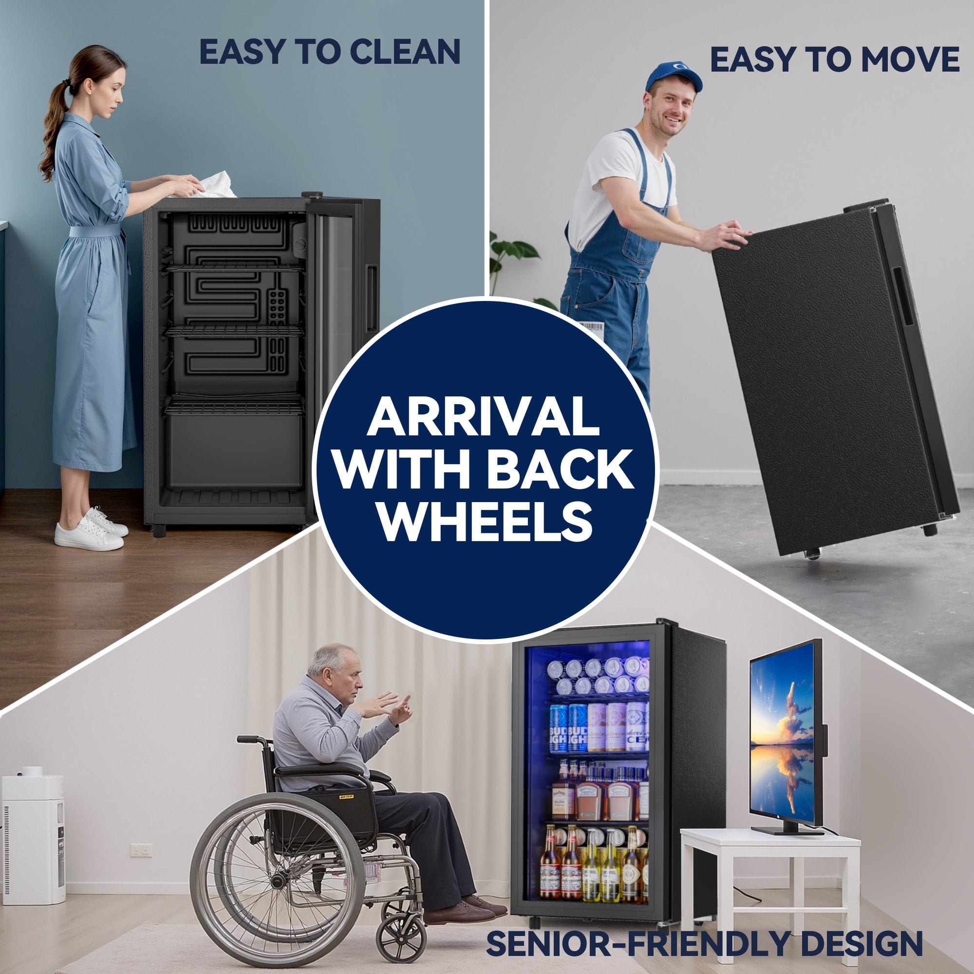 Patiosunny 130 Can Beverage Refrigerator Cooler 3.2 Cu.ft Mini Fridge with Glass Door & Adjustable Shelves, for Home/Office/Bar