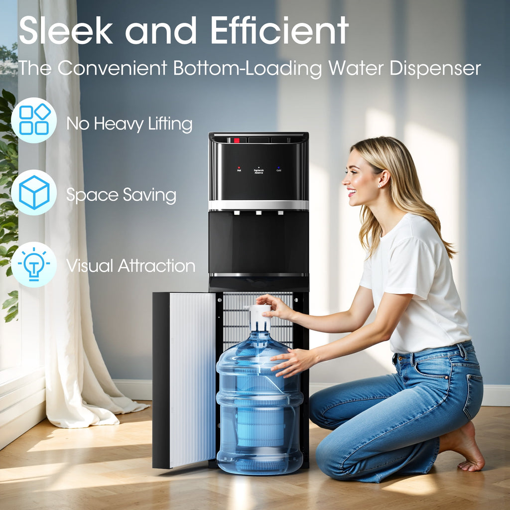 Patiosunny Bottom Loading 304 Stainless Steel Water Cooler Dispenser for 3-5 Gallon Bottles, Water Cooler with 3 Temperature Settings - Hot, Cold & Room Water, Ideal Design for Home & Office