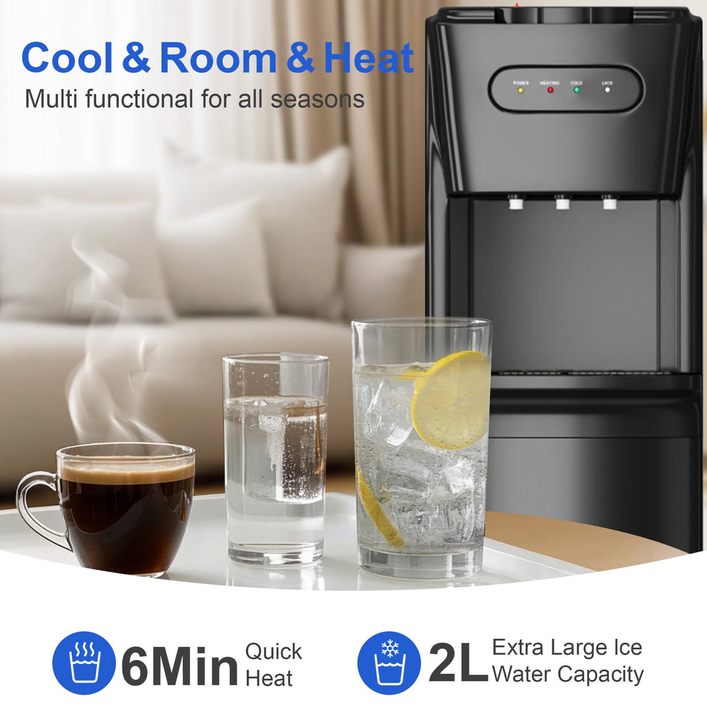 Patiosunny Bottom-Loading Water Dispenser, 3 Temperatures (Hot, Room and Cold), Child Safety Lock, LED Display with Empty Bottle Alert, Black
