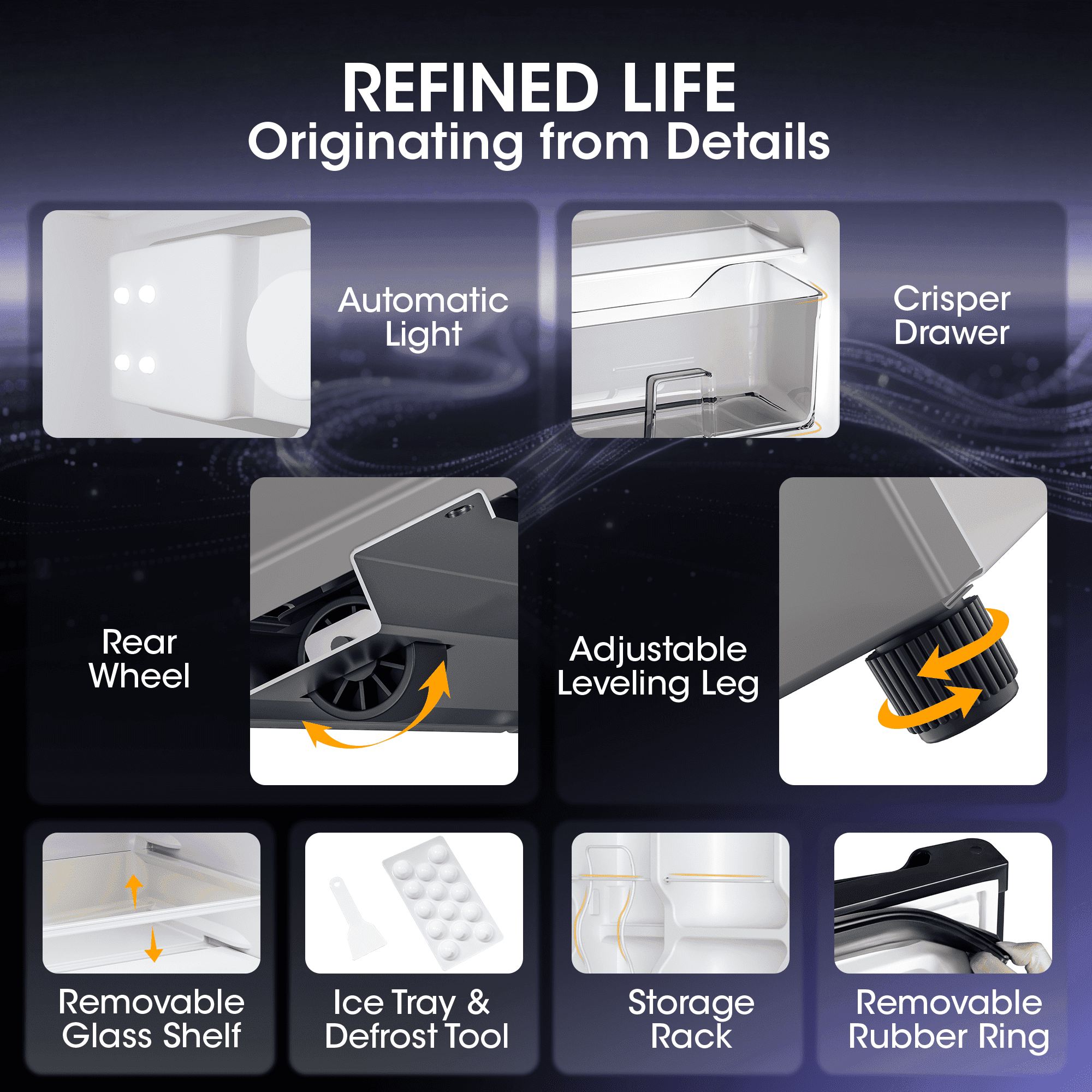 Patiosunny 3.5 Cu.ft Mini Fridge with Freezer, Adjustable Thermostat, Low Noise, Removable Glass Shelves, 2 Door Small Refrigerator for Kitchen, Office, Bedroom,Silver