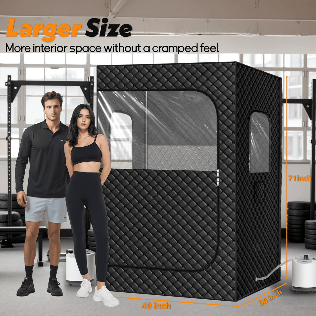 Patiosunny 2 Person Portable Steam Sauna for Home, with 2 Foldable Chairs, with Remote Control (Black)