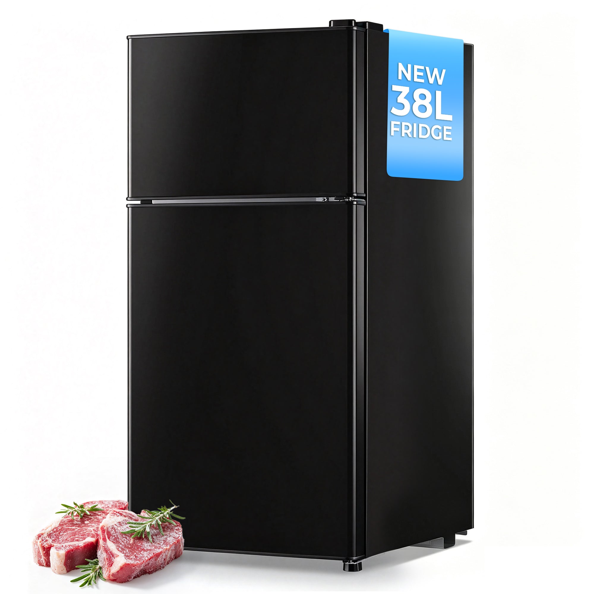 Patiosunny 1.34 Cu.ft Two Door Mini Fridge With Freezer Stainless Steel - Energy star certified, compact and efficient for dorms, offices, and small spaces, Black