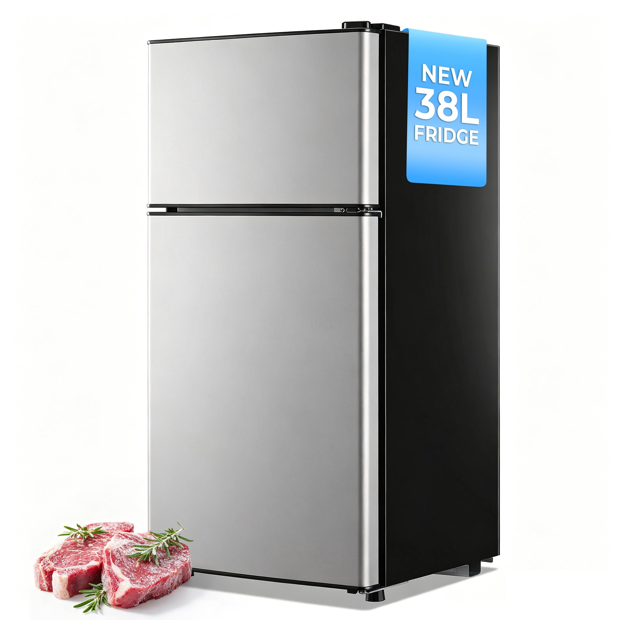 Patiosunny 1.34 Cu.ft Two Door Mini Fridge With Freezer Stainless Steel - Energy star certified, compact and efficient for dorms, offices, and small spaces, White